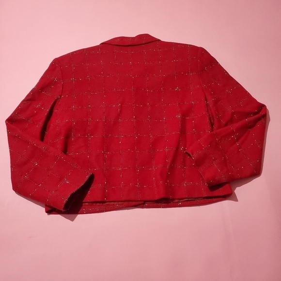 Vintage 1980s 80s Dark Burgandy Red Plaid Wool Blazer Shoulder Pads Christmas - Picture 6 of 6